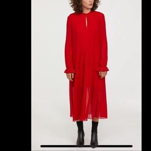 H&M Red, Pleated Midi Dress